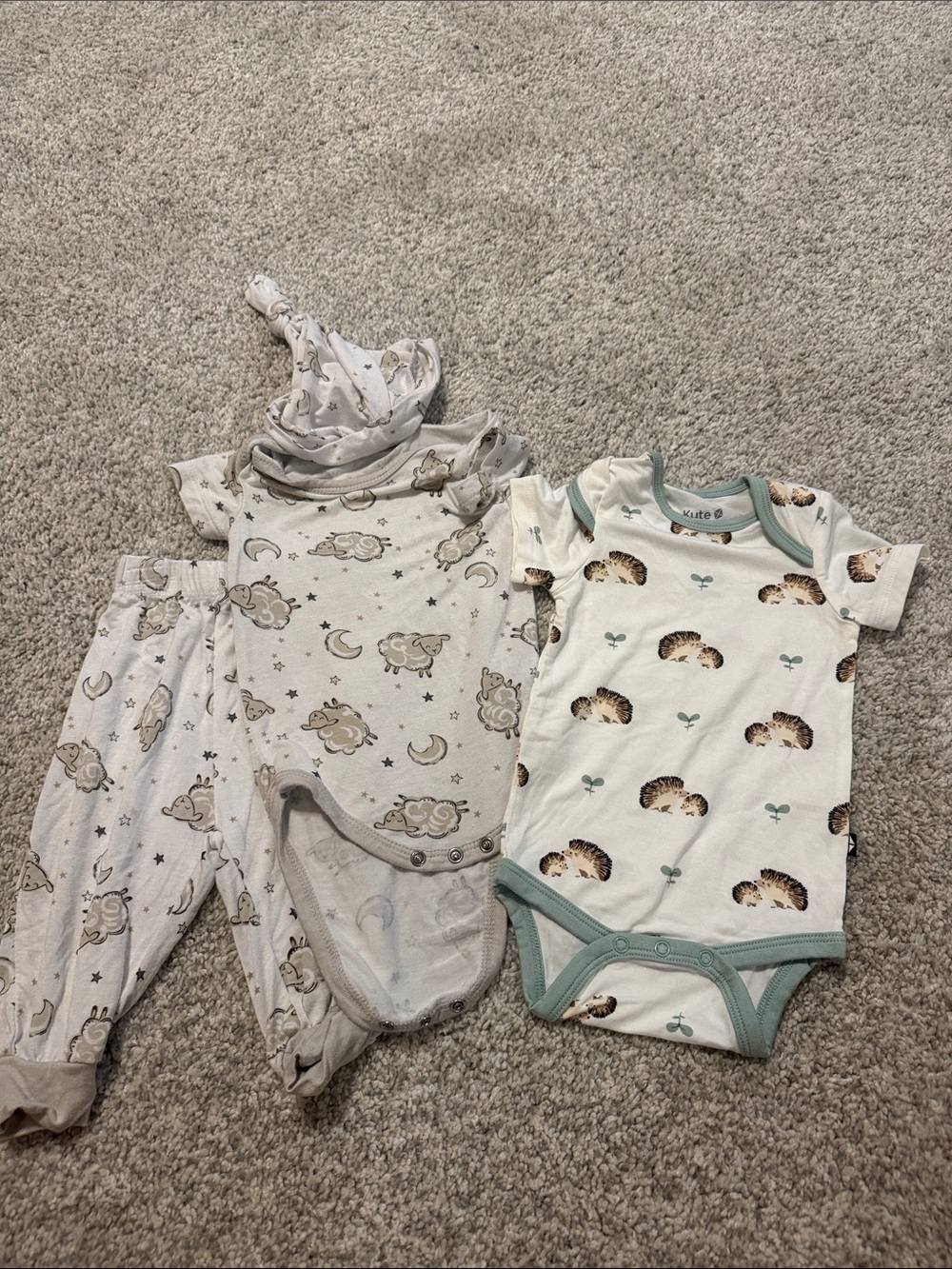 Milk Berry Neutral Cream & Light Gray Baby One-Piece Set with Animal Motifs